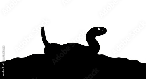 Rattlesnake silhouette against a stark white background, minimalistic design