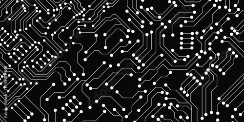 white electronic design on black background..