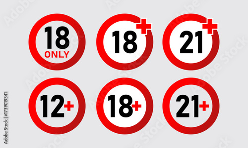 Free Download Set Of Red Circular Age Restriction Signs Showing 18+, 21+, And 12+ For Safety Standards - GFXLoad