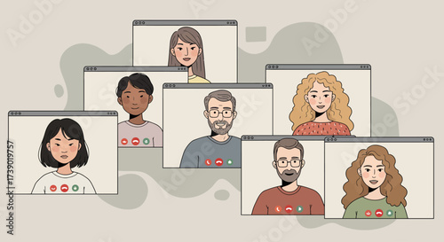 Diverse professional team communicating during an online video conference
