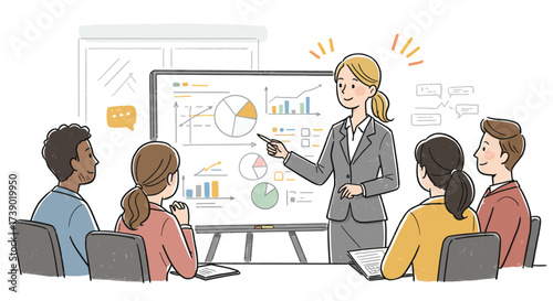 Confident businesswoman leading a team meeting with data presentation
