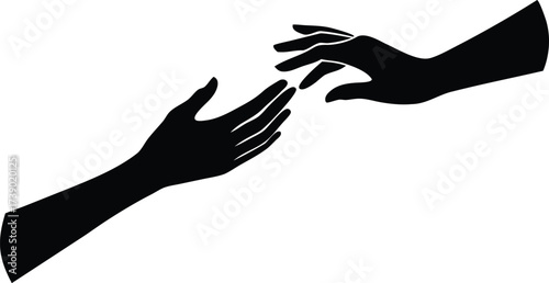  two elegant hands reaching for connection silhouette vector illustration