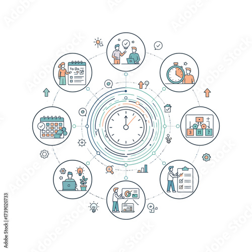 Time Management and Project Planning Circular Workflow Diagram	