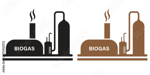 Biogas plant icon, biogas production plant icon, eco industry, environment and alternative energy flat trendy icon vector illustration isolated on white background.