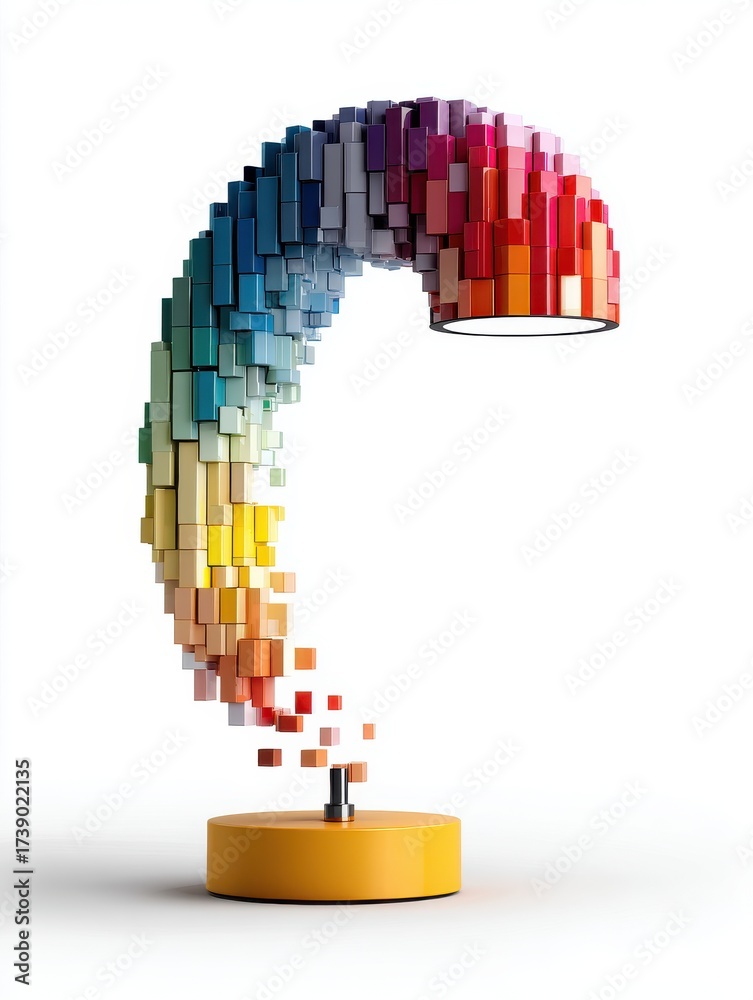 Obraz premium Abstract Pixelated Rainbow Lamp on Yellow Base