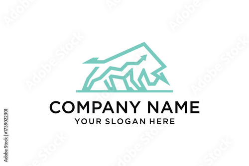 Bull icon with rising graph logo vector