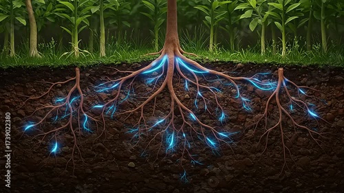 Visualizing Healthy Plant Roots: A Dynamic Illustration of Growth and Nutrient Transport