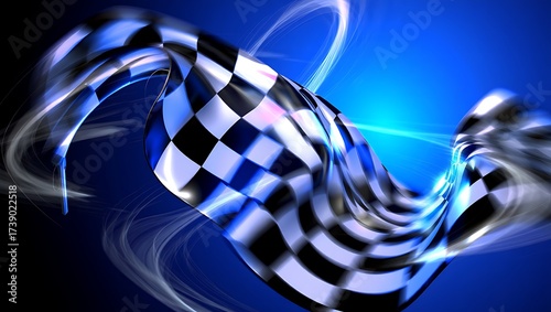 Abstract Racing Flag Background with Dynamic Motion and Futuristic Design Elements