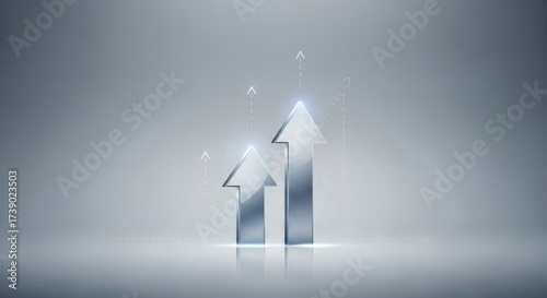 Silver arrows on a grey background to illustrate progress and growth