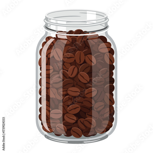 Roasted coffee beans fill a clear mason jar, perfect for coffee shops and advertising delicious fresh brewed coffee, latte, and espresso
