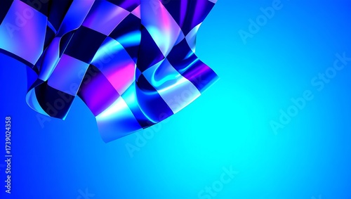 Checkered flag with vibrant neon colors and futuristic design for graphic use