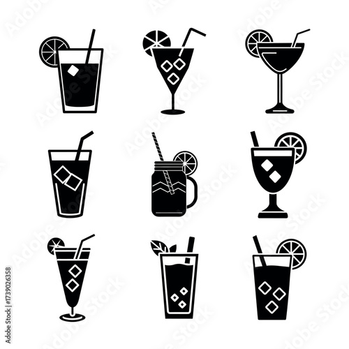 Drink Icons – Cocktail, Beverage, and Refreshment Glass Vector Set for Design & Branding