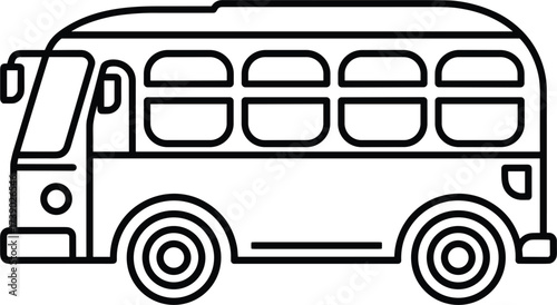 Outline drawing of a cartoon bus with multiple windows vehicle transportation