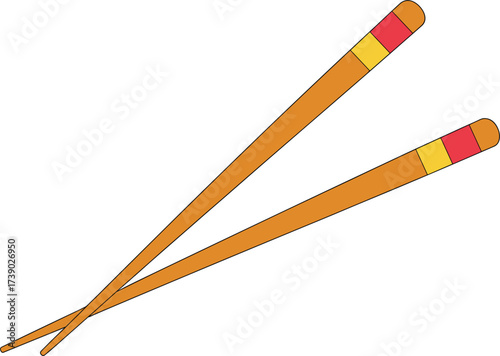 Pair of wooden chopsticks with colored bands eating utensils tableware