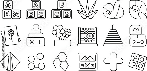 Outline Icons of Educational Toys and Geometric Shapes Keywords: outline, icons, educational