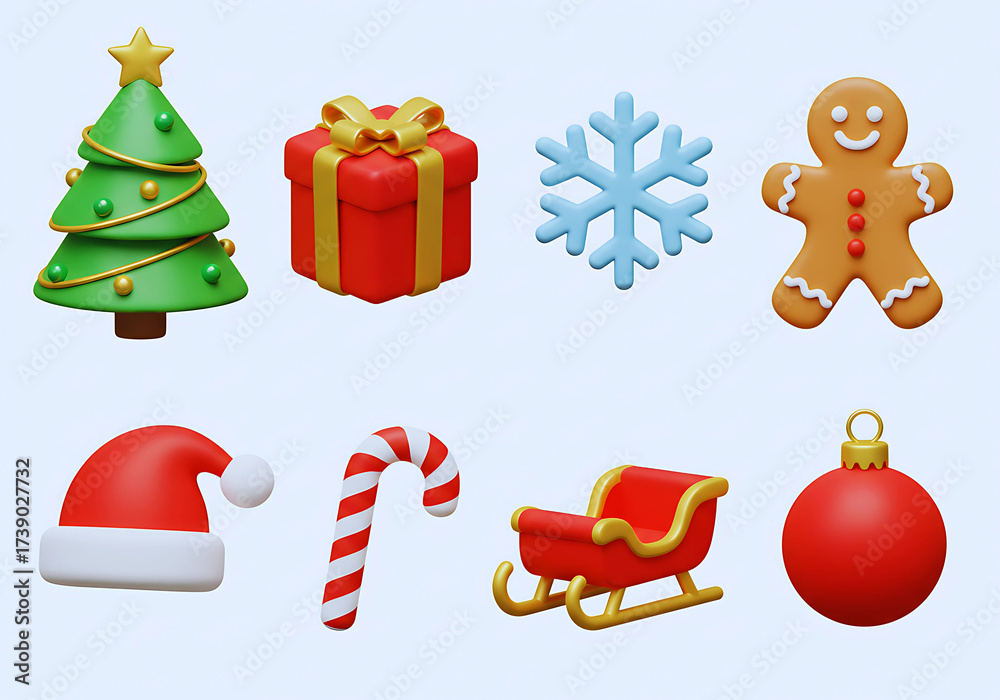 Fototapeta premium Christmas 3d icons set – festive, holiday and seasonal design elements