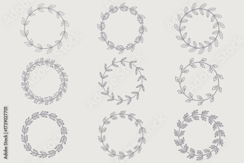 Collection of nine delicate floral wreaths and frames in a soft neutral palette
