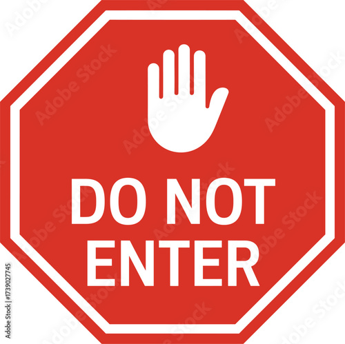Red Octagon Do Not Enter Stop Sign with Hand Symbol Keywords: stop sign, do not enter, red