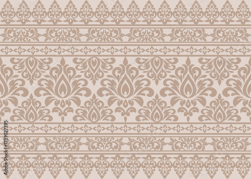 damask traditional floral border pattern vector seamless, elegant damask traditional floral border pattern vector for textile or wallpaper