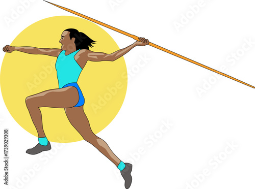Female Javelin Throw Athlete Vector Illustration