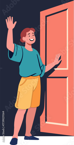 Ushers Welcome the Congregation present at Door Vector Illustration