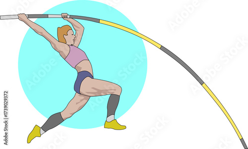 Female Pole Vault Athlete Vector Illustration