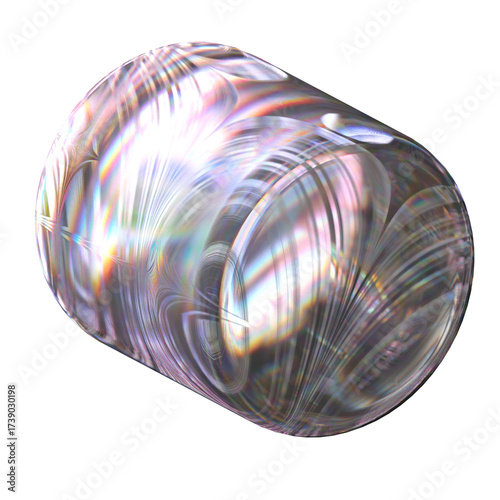 Abstract iridescent cylinder against a black background