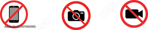 Set of Prohibition Icons: No Mobile Phone, No Camera, and No Video Recording