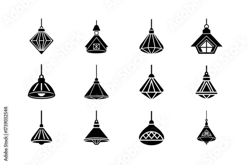 Hanging Lamp Icons – Lighting, Interior Decor, and Pendant Light Vector Set for Design & Branding