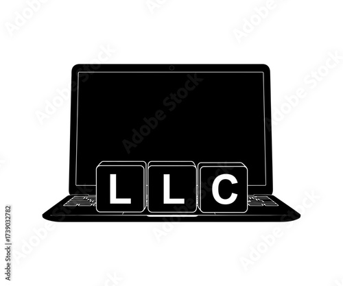 Digital business formation concept with LLC blocks on a laptop icon