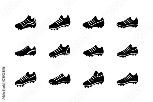 Football Cleats Icons – Soccer Stud Shoes Silhouette Vector Set
