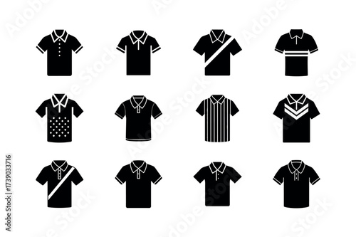 Polo Shirt Icons Set – Casual T-Shirt Vector Clipart for Fashion, Apparel, and Clothing Design