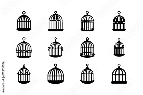 Bird Cage Icons Set – Vintage & Modern Birdcage Vector Clipart for Decor, Pet, and Ornamental Design