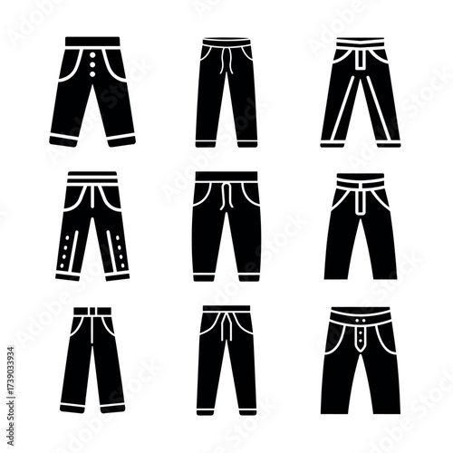 Trousers Icons Set – Stylish Pants & Bottom Wear Vector Clipart for Fashion, Apparel & Design