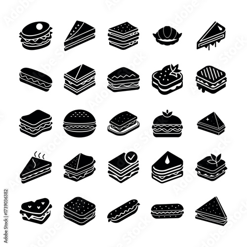 Sandwich Icons Set – Delicious Snack & Fast Food Vector Clipart for Café, Menu & Restaurant Design