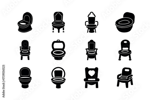 Toilet Icons Set – Bathroom, Restroom & Sanitary Vector Clipart for Interior, Plumbing & Design Projects