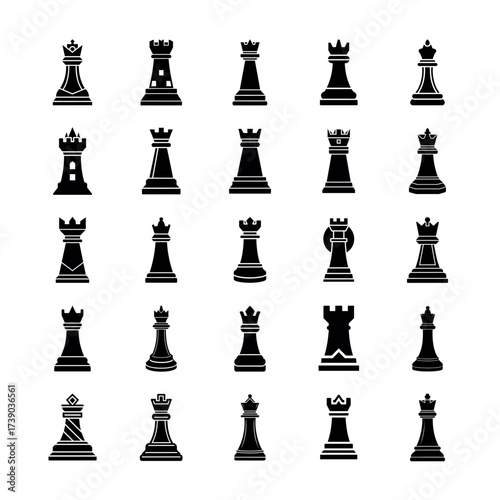 Chess Piece Icons Set – Strategy Game Vector Clipart for Board, Tournament & Educational Designs