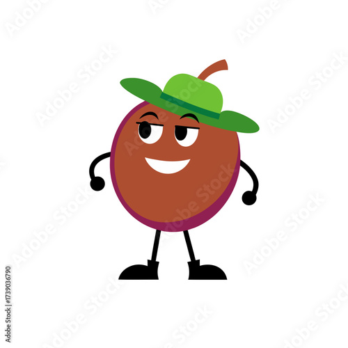 cartoon coco plum fruit mascot character in funny 