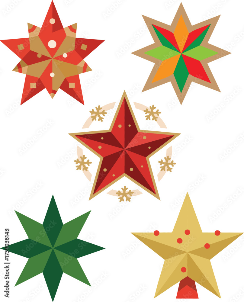 Fototapeta premium Festive christmas star illustration with red green and blue accents