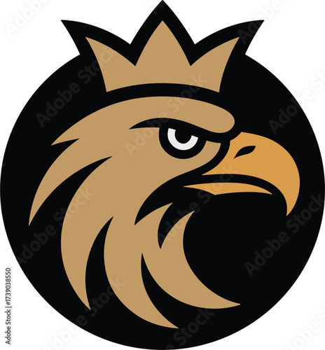 Royal Eagle Head With Crown Vector Logo Template