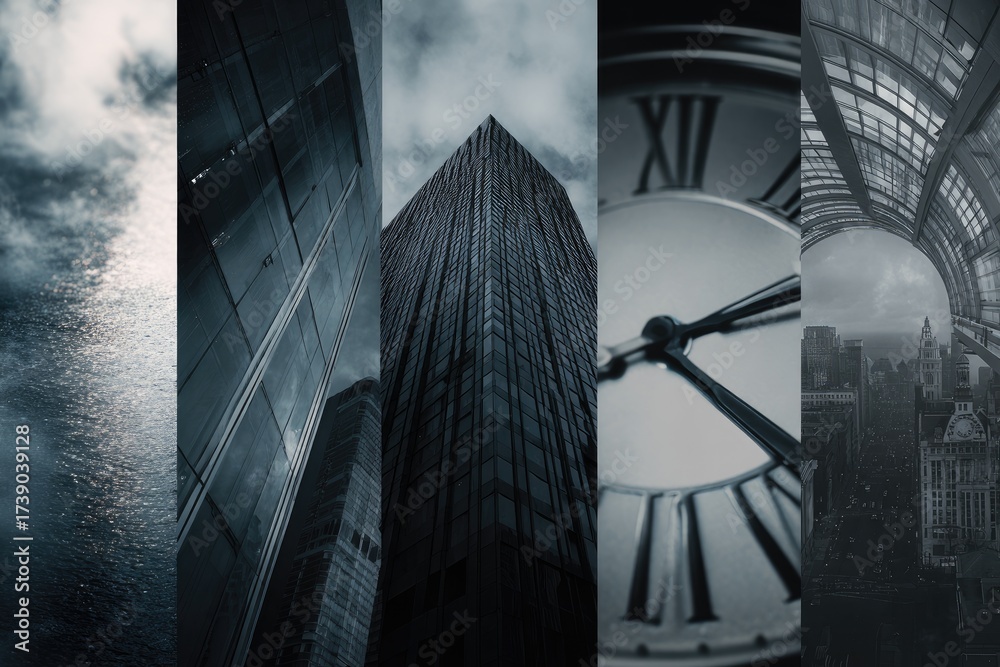 Naklejka premium Cityscape montage in grayscale