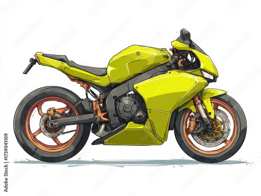 Fototapeta premium Lime Green Sportbike Illustration Side View Digital Art