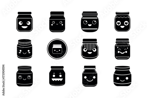 Cute Jar Icon Vector Illustration – Kawaii, Container, Food, and Storage Symbols