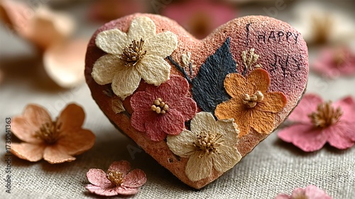 Textured Heart Decorated with Rustic Flowers