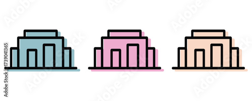 Showroom icon vector set, colorful display showroom icon vector set in trendy flat style illustration isolated on white background.