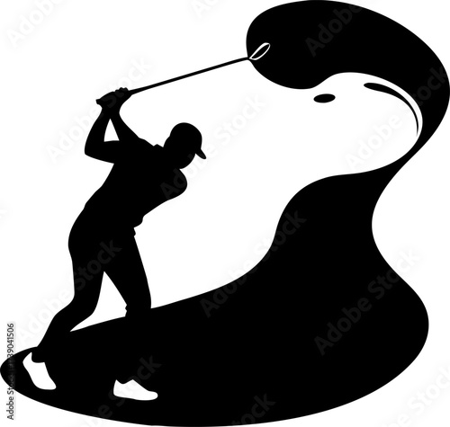A golfer swings his club with a dramatic splash isolated on white background