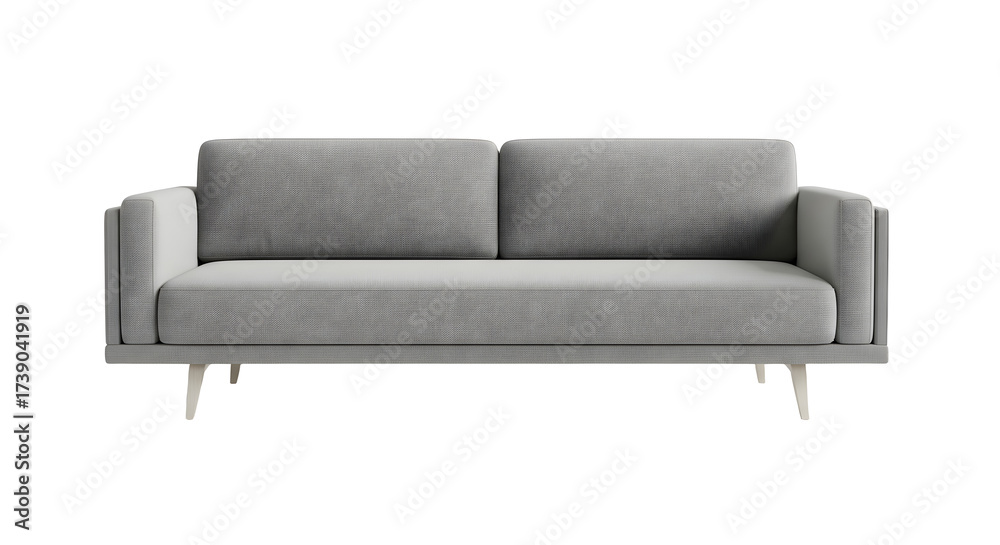 Fototapeta premium Modern gray sofa with patterned cushions and light wooden legs