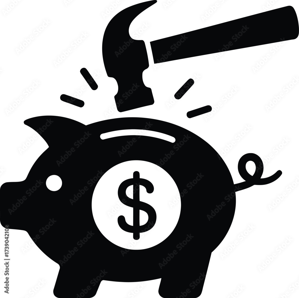 Piggy bank being smashed with a hammer financial crisis