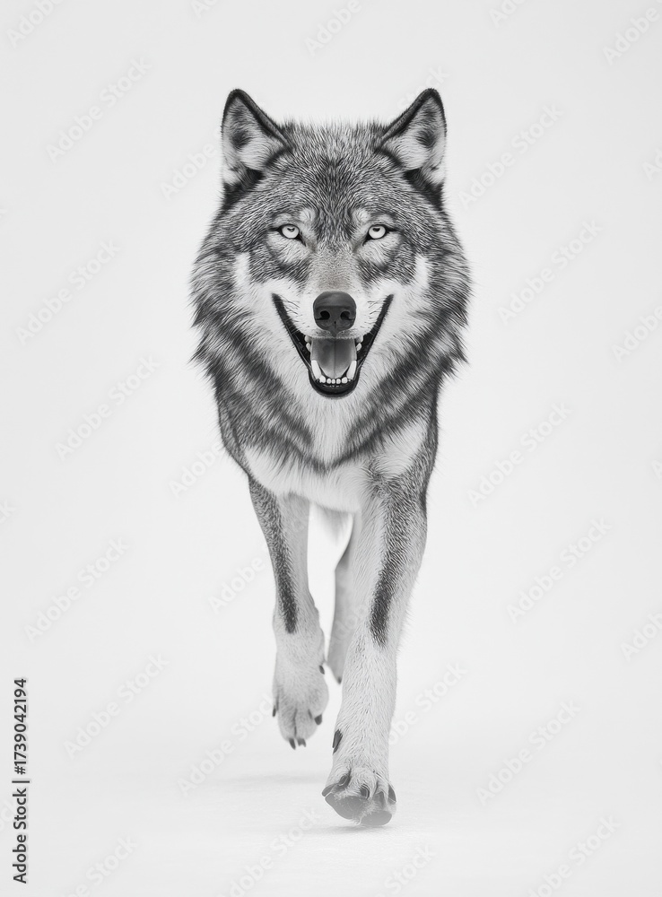 Fototapeta premium Majestic Wolf Running Toward Camera