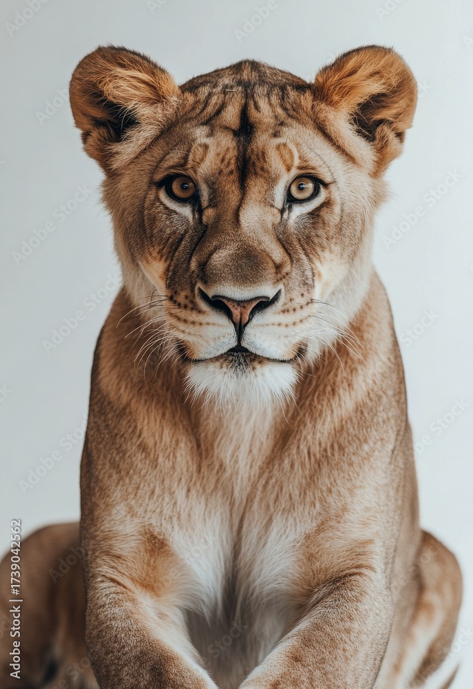 Obraz premium Majestic Lioness Portrait Studio Setting